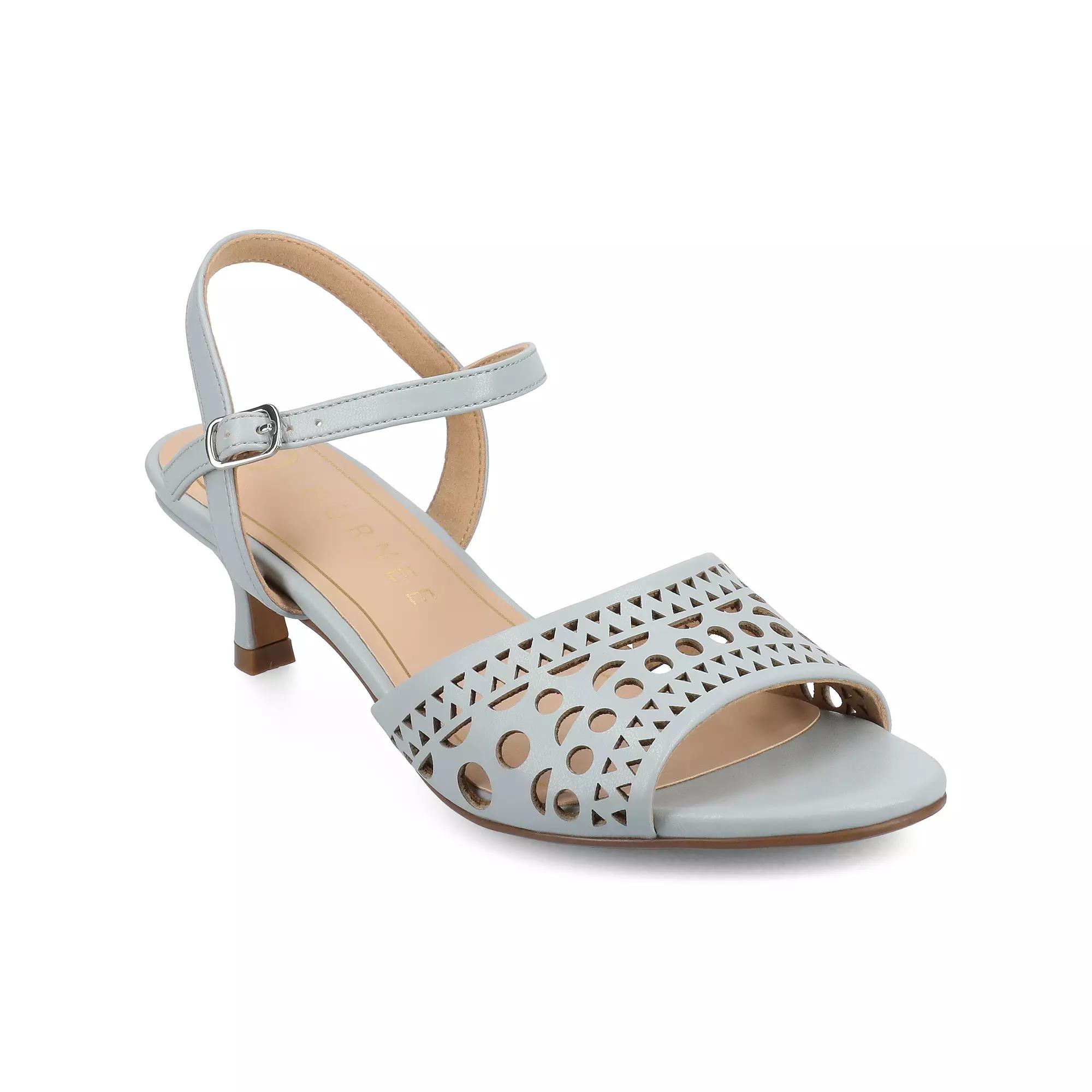 Journee Jessly Women's Cut Out Design Ankle Strap Kitten Heel Sandals,  Product Image