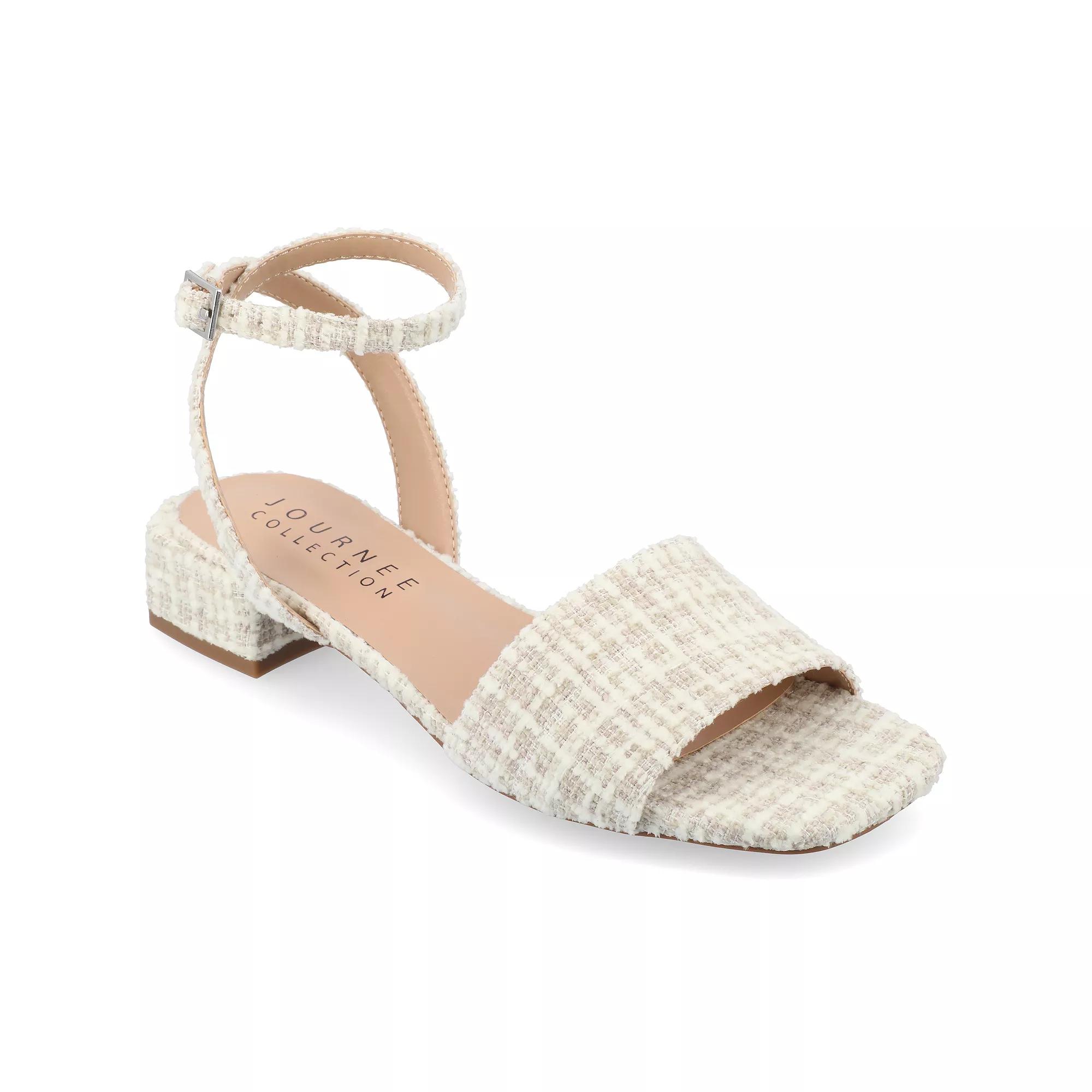 Journee Adleey Women's Tweed Low Block Heel Sandals,  Product Image
