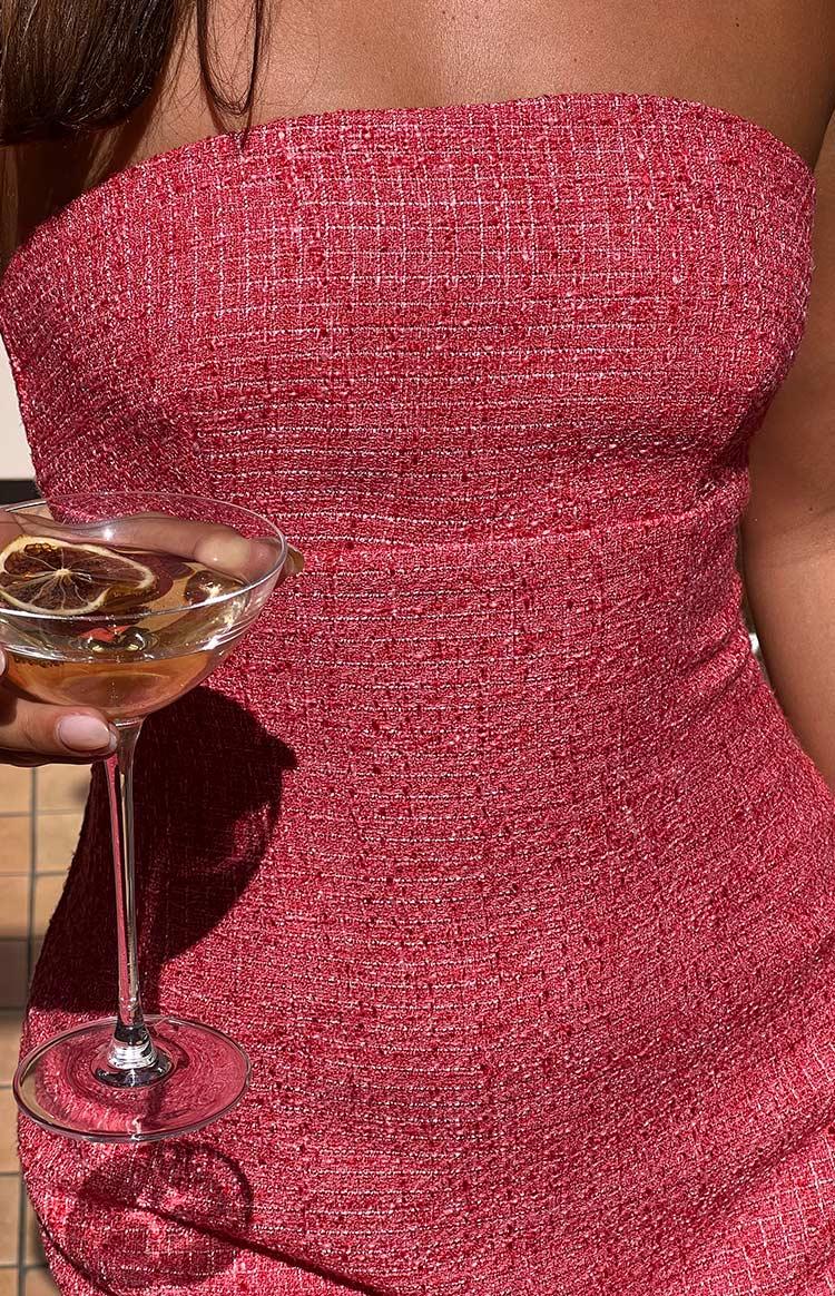 Monaco Red Tweed Strapless Mini Dress Product Image