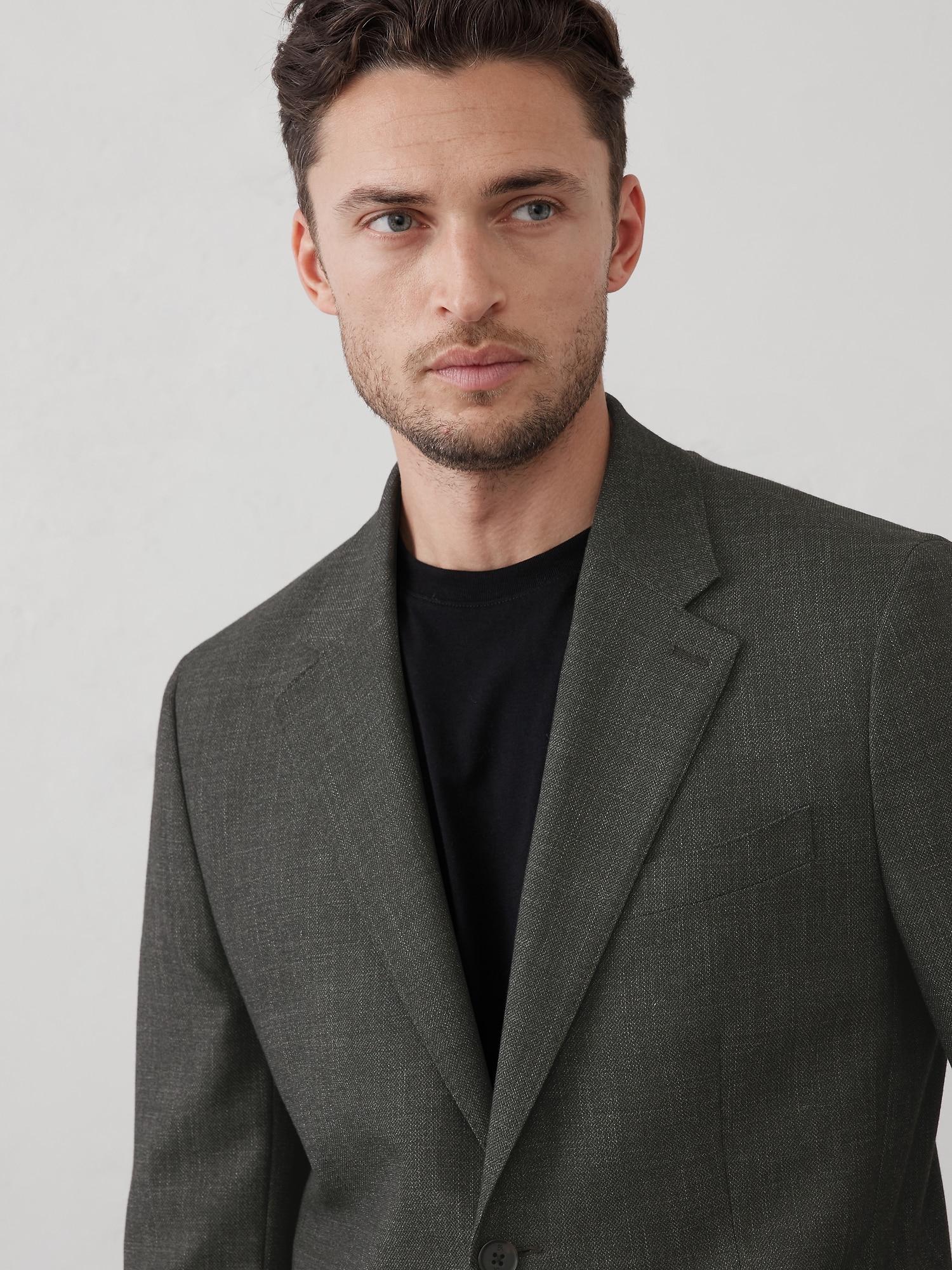 Tailored-Fit Olive Crosshatch Suit Jacket Product Image
