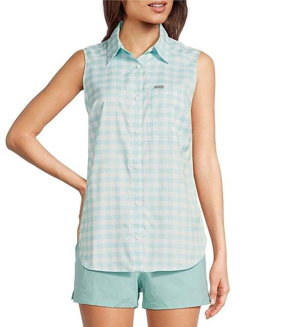Columbia Anytime Lite Woven Plaid Print Point Collar Sleeveless Button Front Shirt Product Image