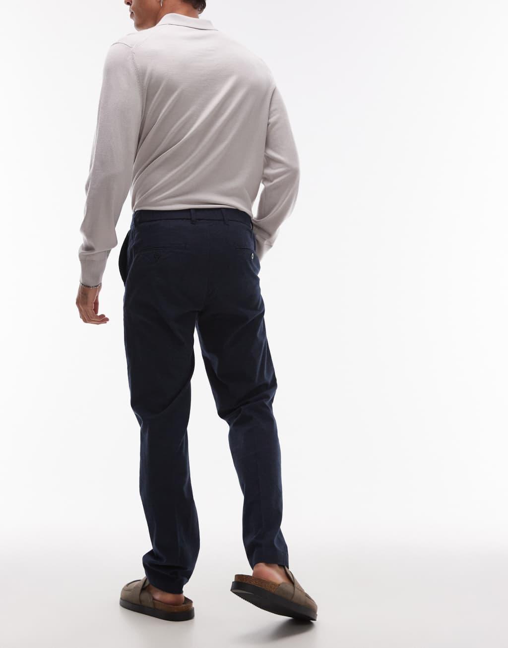 Mango herringbone tailored pants in navy Product Image