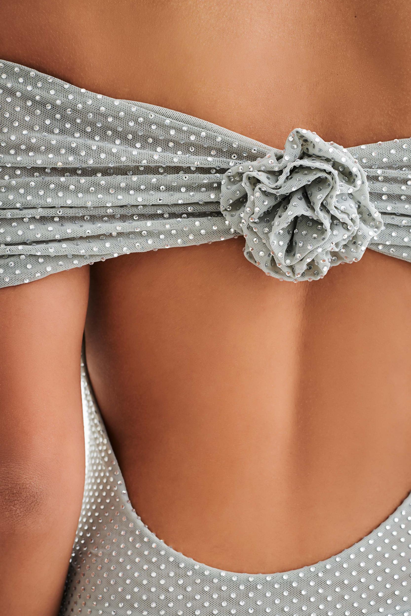 Arna Off Shoulder Diamante Maxi Dress - Silver Product Image