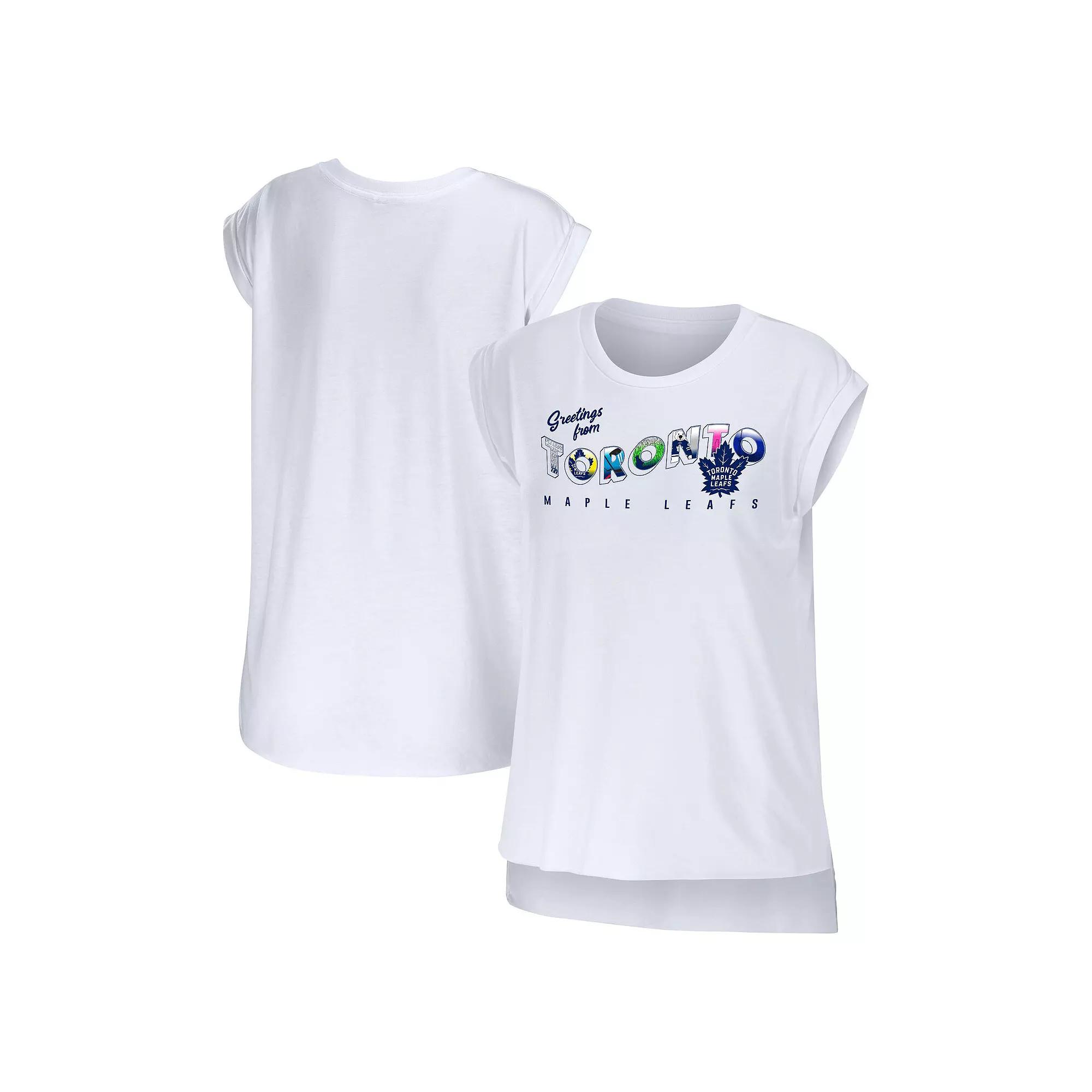 Women's WEAR by Erin Andrews White Toronto Maple Leafs Greetings From Muscle T-Shirt,  Product Image