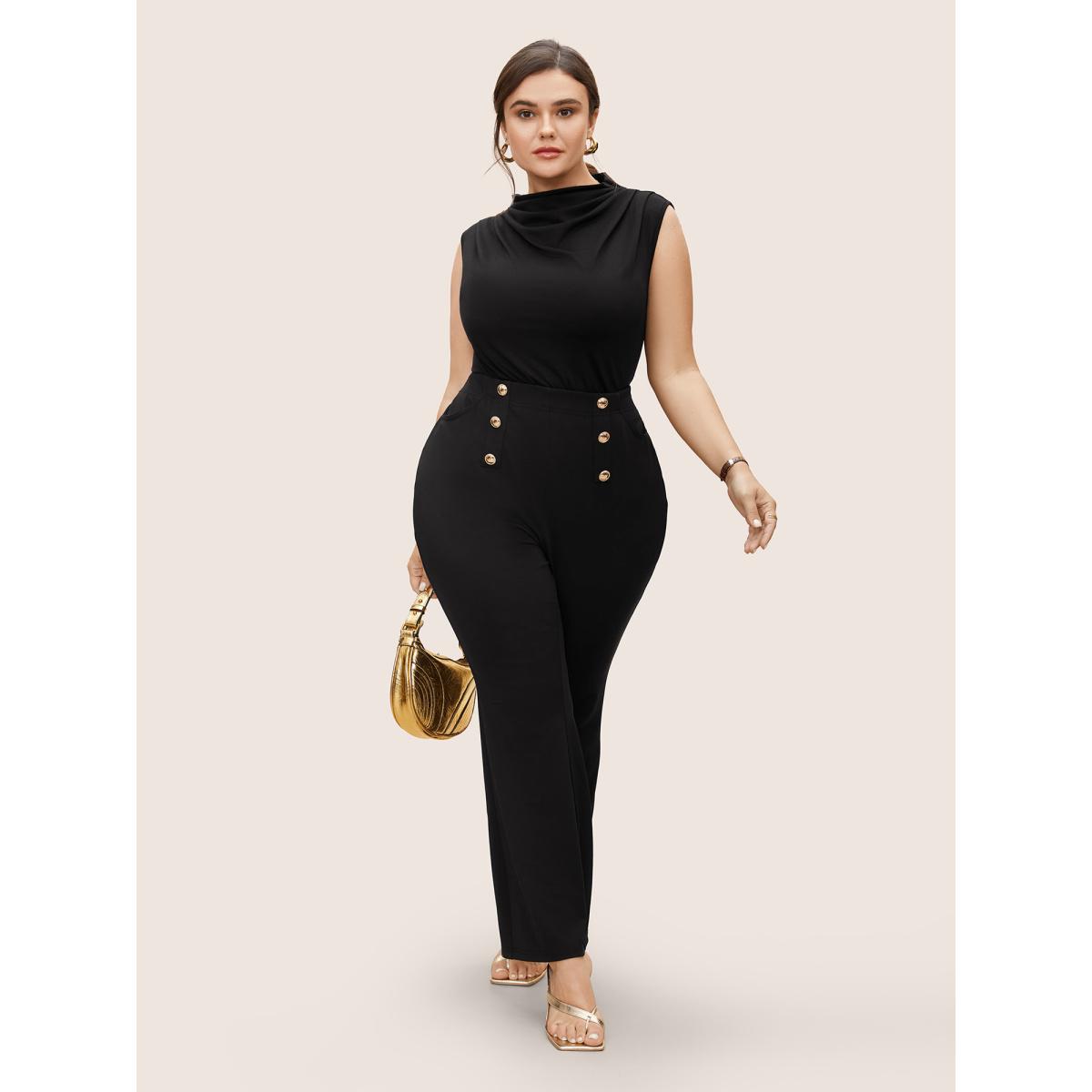 Plus Size Supersoft Essentials Solid Mock Neck Tank Top Women Black At the Office Pleated Mock Neck Work Tank Tops Camis BloomChic 26/4X Product Image