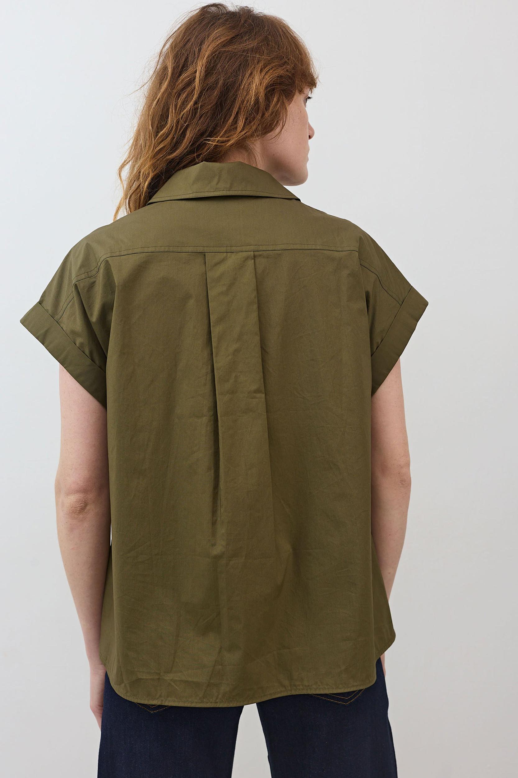 Short Sleeve Poplin Button Down Blouse Product Image