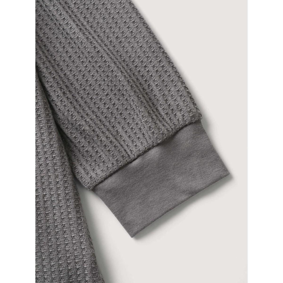 Plus Size Waffle Grid Notched Collar Lace Sweatshirt Women DimGray Leisure Woven ribbon&lace trim Flat collar with V-notch Casual Sweatshirts BloomChic 18-20/2X Product Image