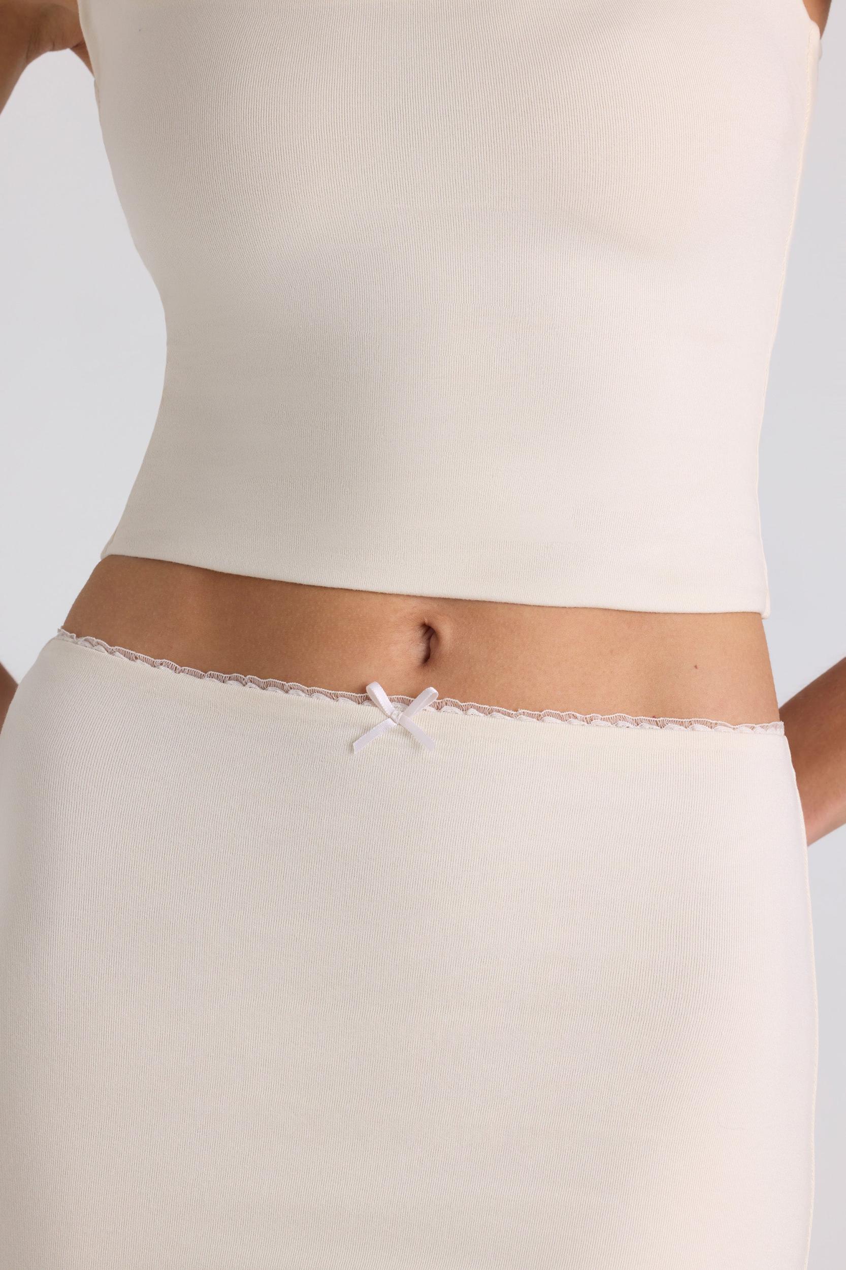 Modal Bow-Detail Mid-Rise Midi Skirt in Ivory Product Image