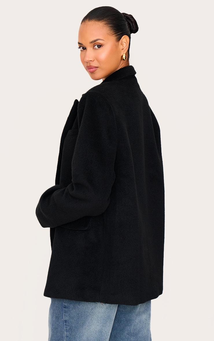 Black Oversized Textured Wool Look Blazer Product Image