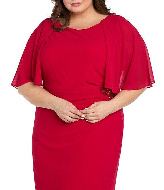 R & M Richards Plus Size Short Capelet Sleeve Chiffon Dress Product Image