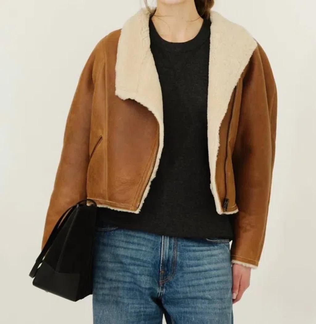 ISABEL MARANT Cropped Jacket In Smooth Lambskin In Brown Product Image