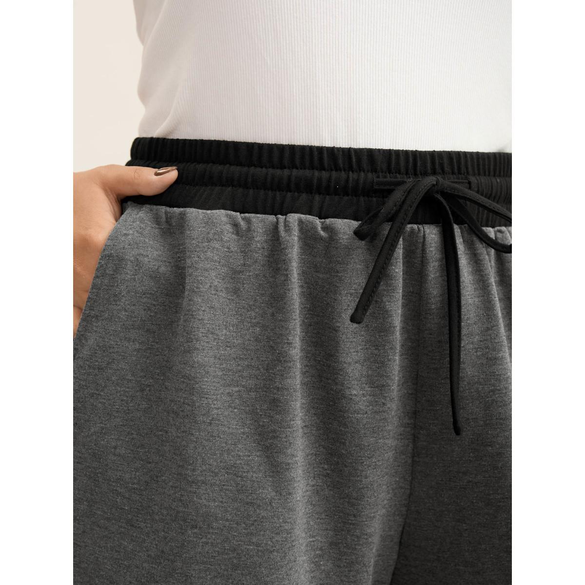Plus Size Color Block Drawstring Plain Shorts Women DimGray Casual Contrast Loose Everyday Shorts BloomChic 22-24/3X Product Image