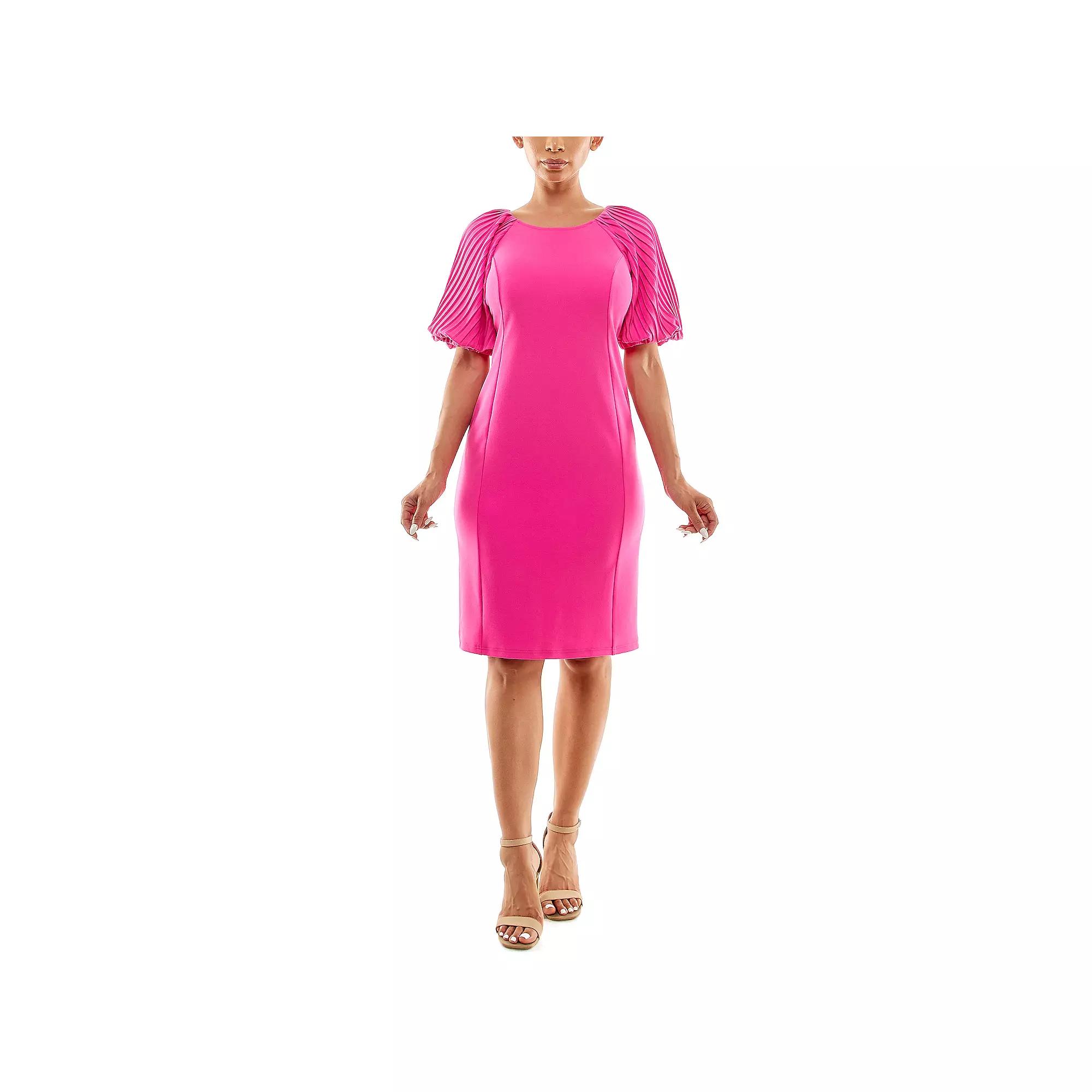 Women's Nina Leonard Pleated Puff Sleeve Dress,  Product Image