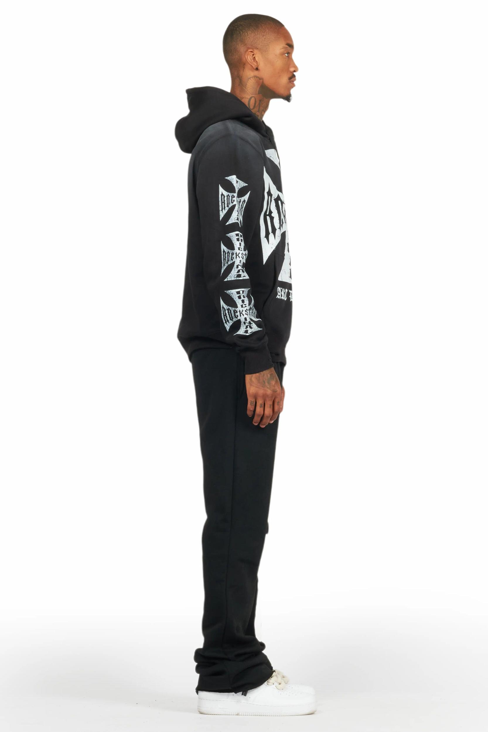 Uko Jet Black Stacked Baggy Track Pant Male Product Image