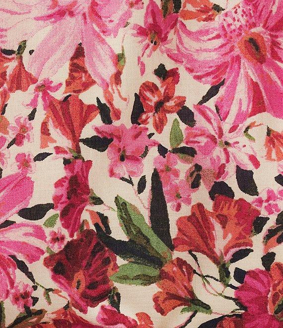 Anne Klein Voile Floral Print Point Collar Neck Long Sleeve Waist Tie Button Front Shirt Mini Dress Product Image