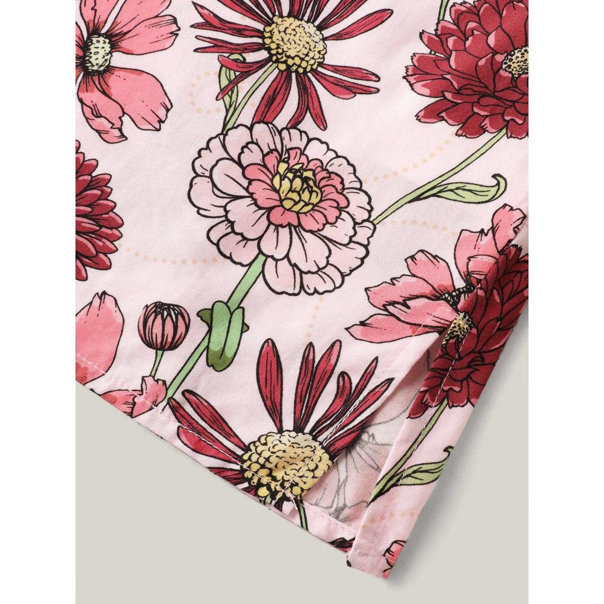 Plus Size Lightpink Large Floral Print Layered Sleeve Blouse Women Cap Sleeve Round Neck Everyday-Elegant Blouses BloomChic 28/5X Product Image