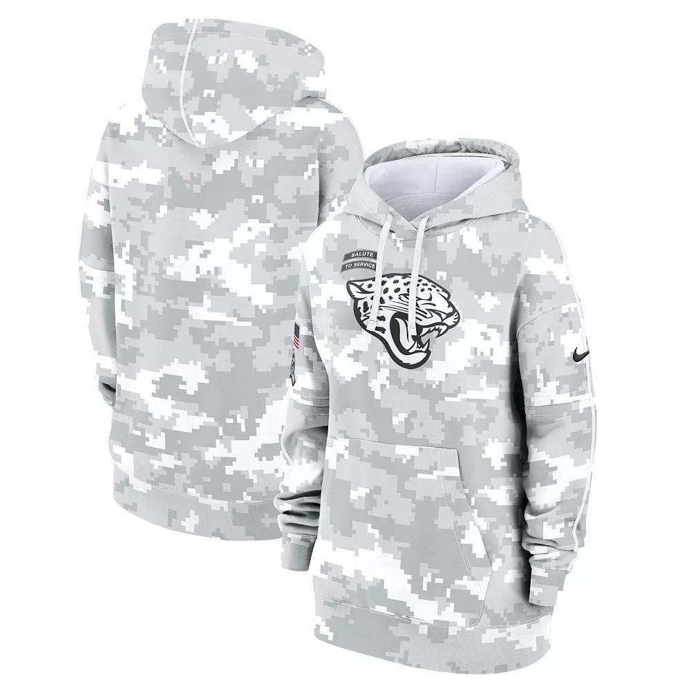 Women's Nike Arctic Camo Jacksonville Jaguars 2024 Salute To Service Club Fleece Oversized Pullover Hoodie, Size: 2XL, Team Product Image