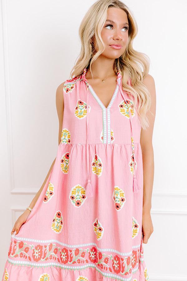 Margaritas On The Boardwalk Floral Midi Dress in Pink Product Image