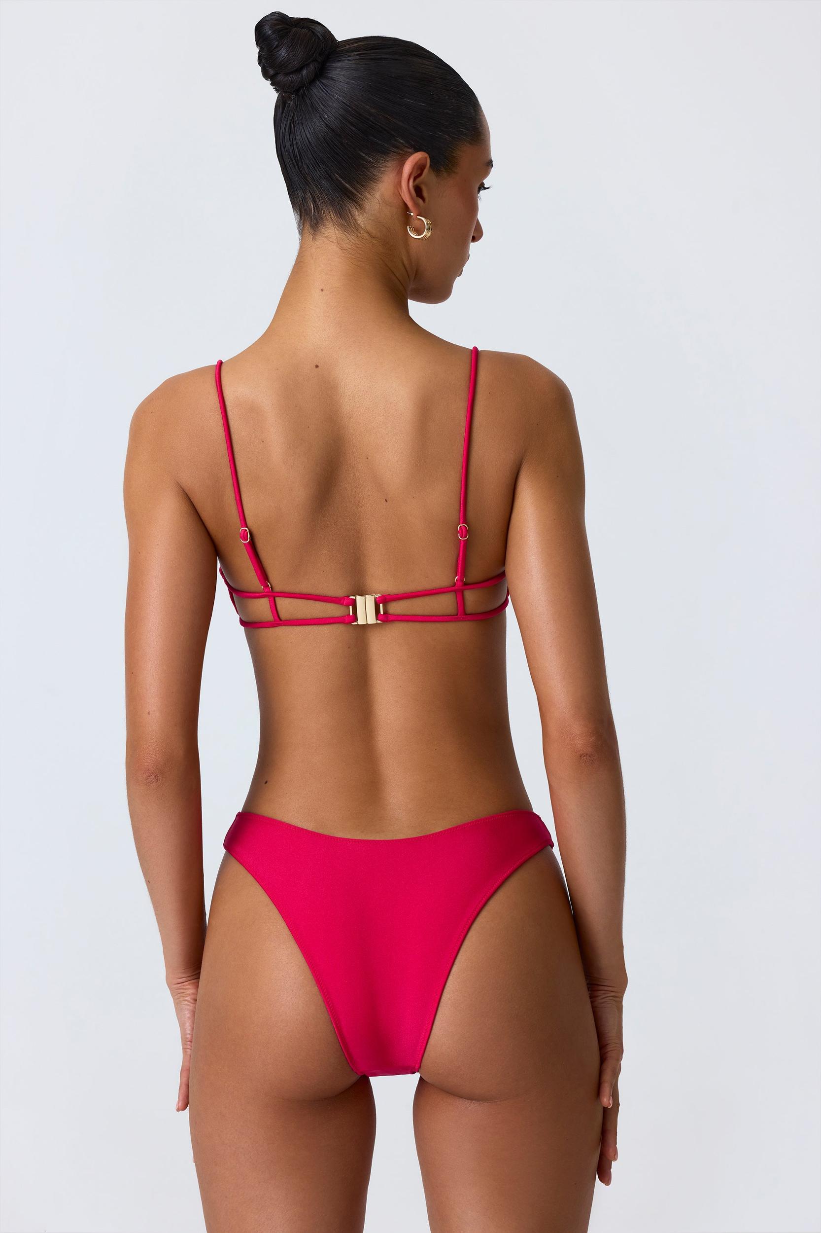 Chain-Embellished Cut-Out Bikini Top in Raspberry Pink Product Image
