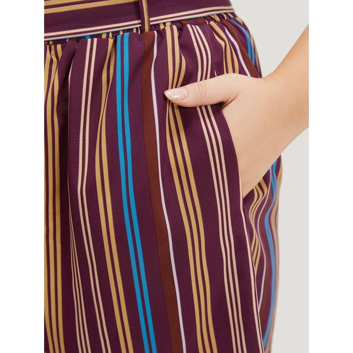 Plus Size Colour Striped Print Belted Wrap Hem Shorts Women Multicolor Vacation Cross straps Dailywear Shorts BloomChic 22-24/3X Product Image