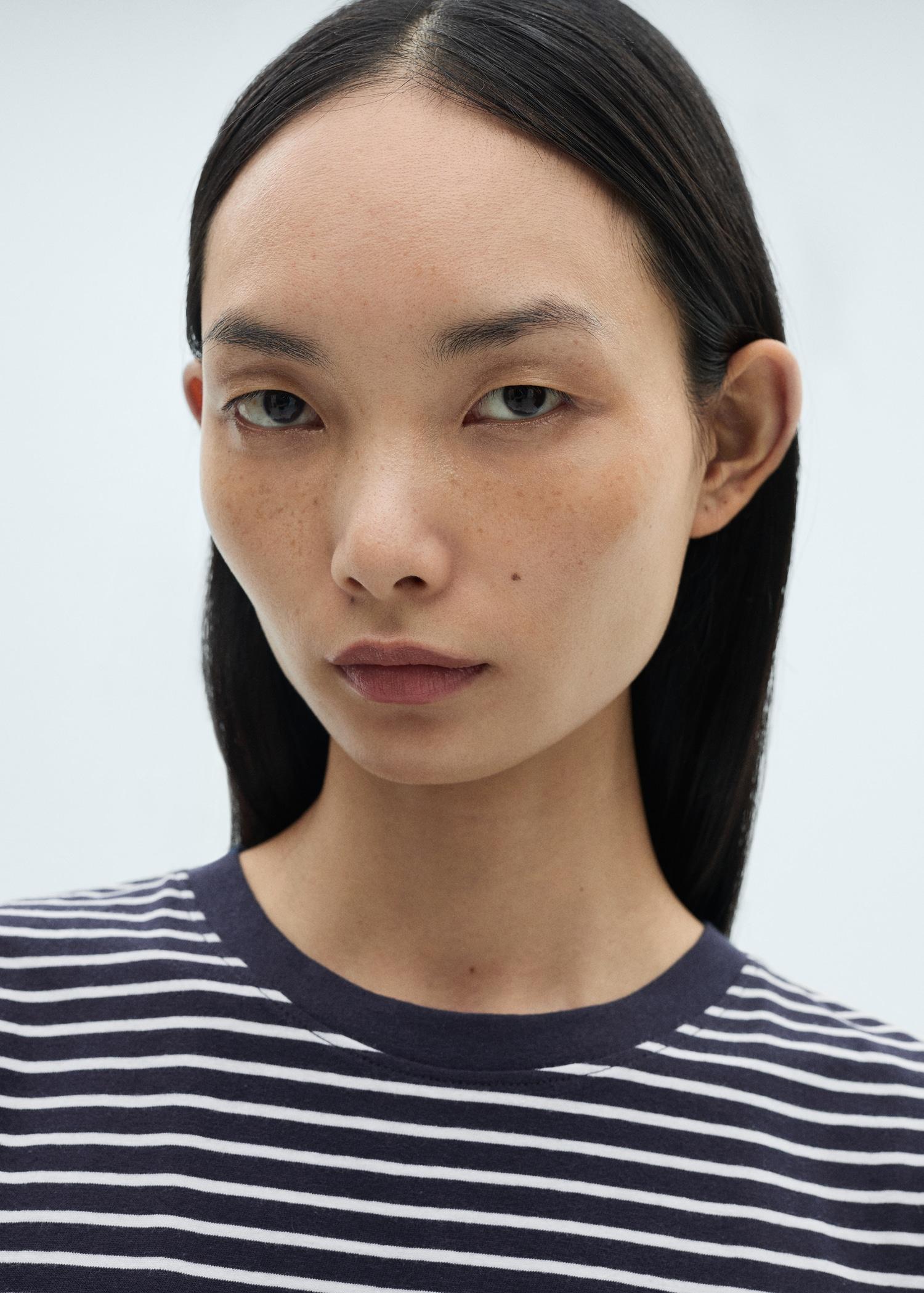 Striped cotton T-shirt - Women | MANGO USA Product Image