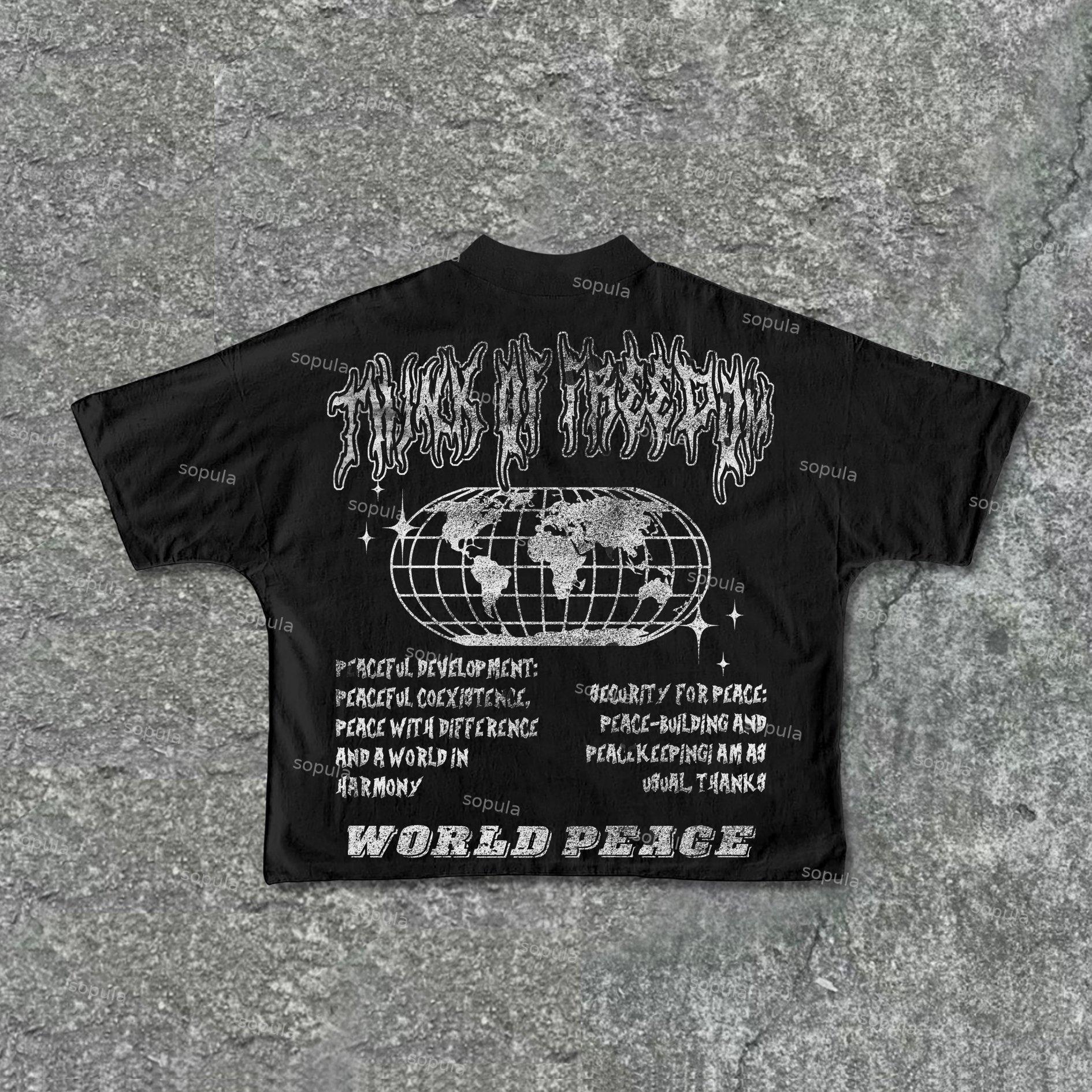 Sopula World Pacifist Anti-War Skull Print Graphics Cropped T-Shirts Product Image