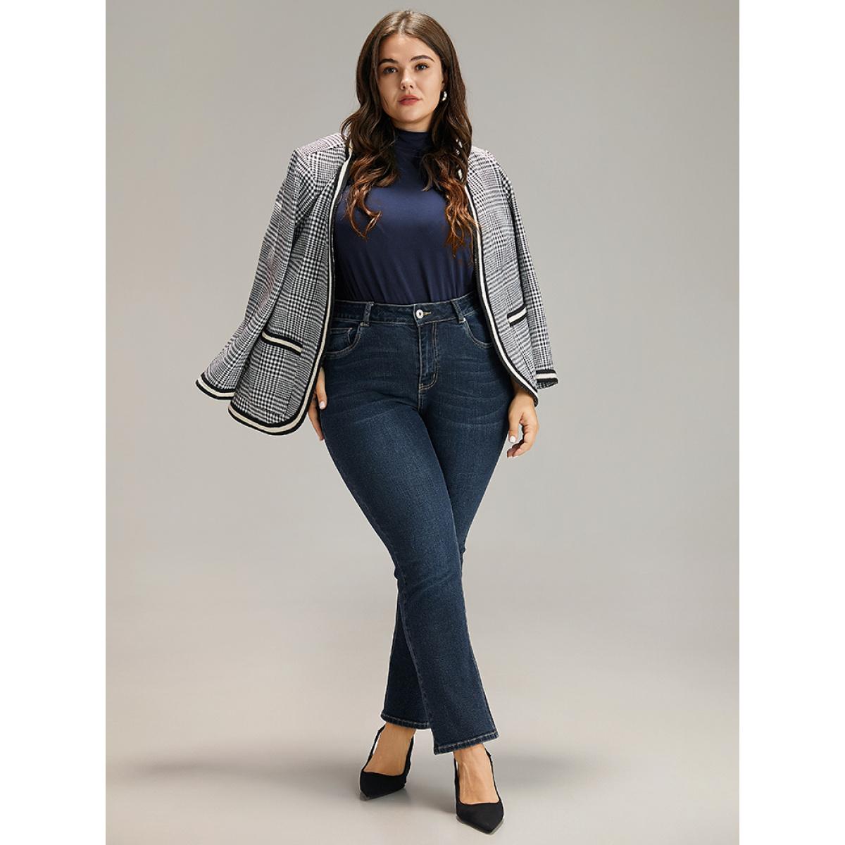 Plus Size Cotton Mock Neck Raglan Sleeve T-shirt Indigo Women Elegant Plain Plain Mock Neck Dailywear T-shirts BloomChic 28/5X Product Image