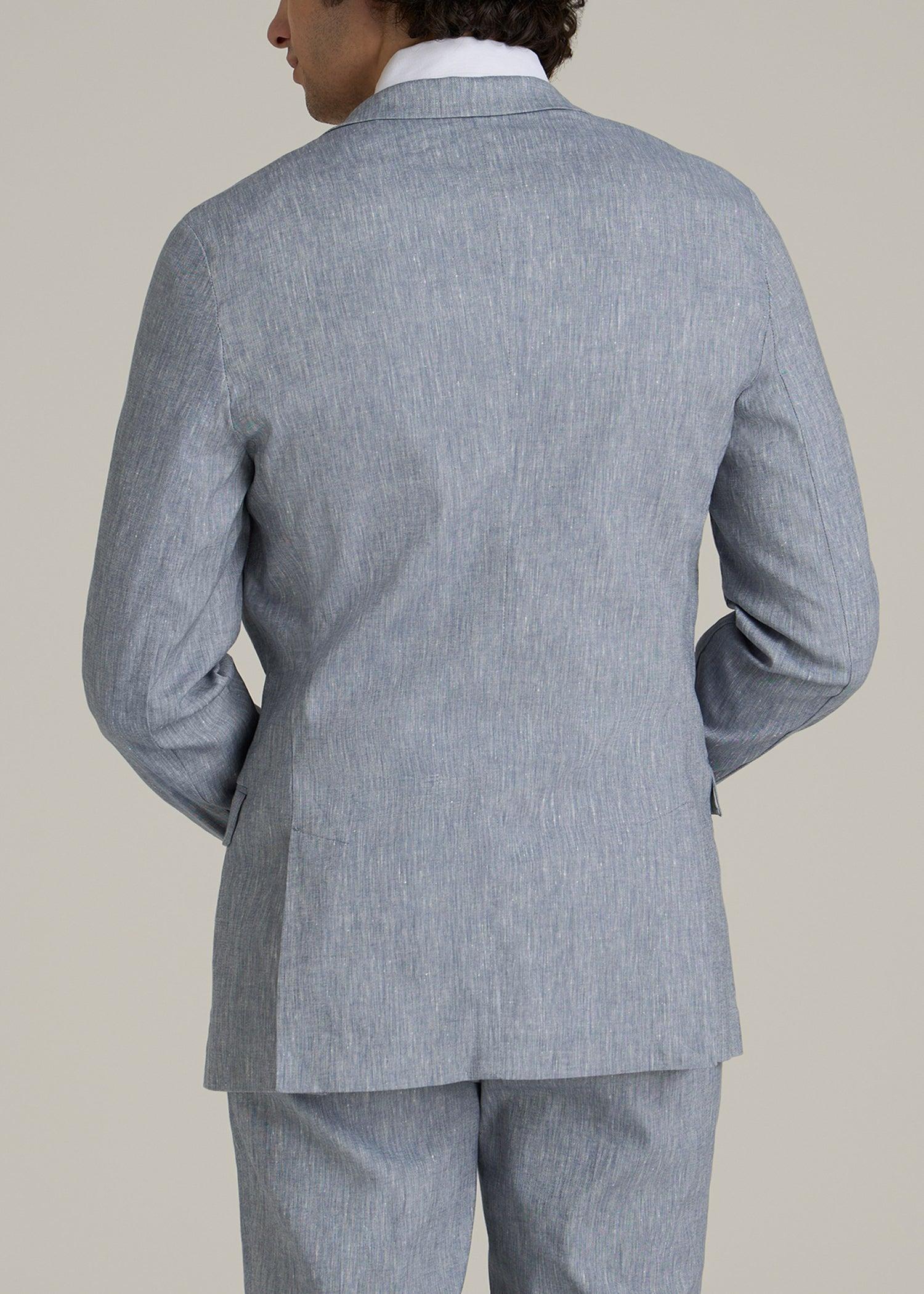 Stretch Linen Blazer for Tall Men in Navy Linen Male Product Image