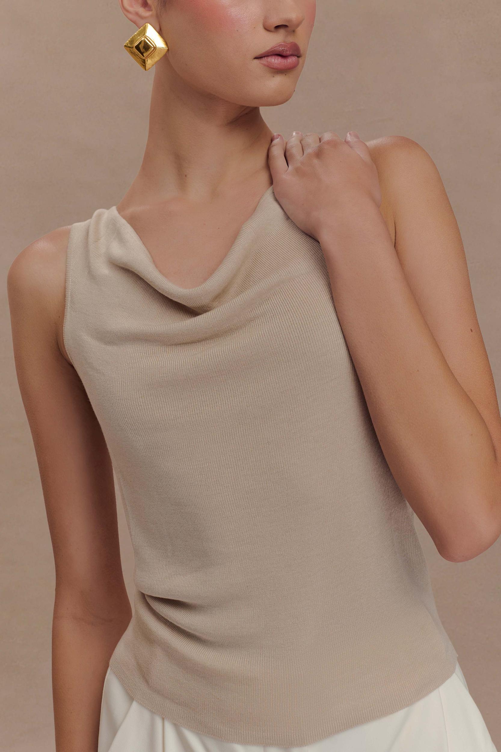 Brenda Draped Front Knit Top - Stone Product Image