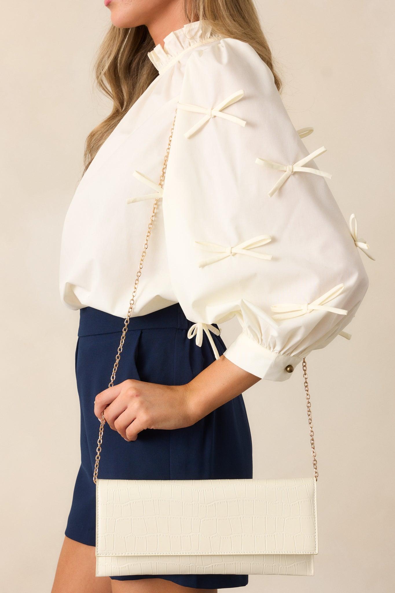 Spirit of Euphoria Ivory Faux Croc Clutch Product Image