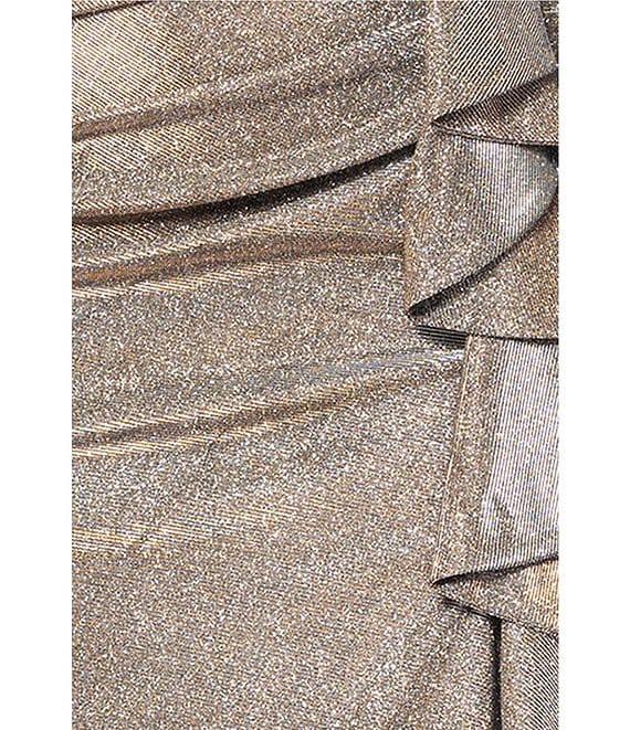 Xscape Plus Size Off-the-Shoulder Sweetheart Neck Short Sleeve Cascading Ruffle Sheath Dress Product Image