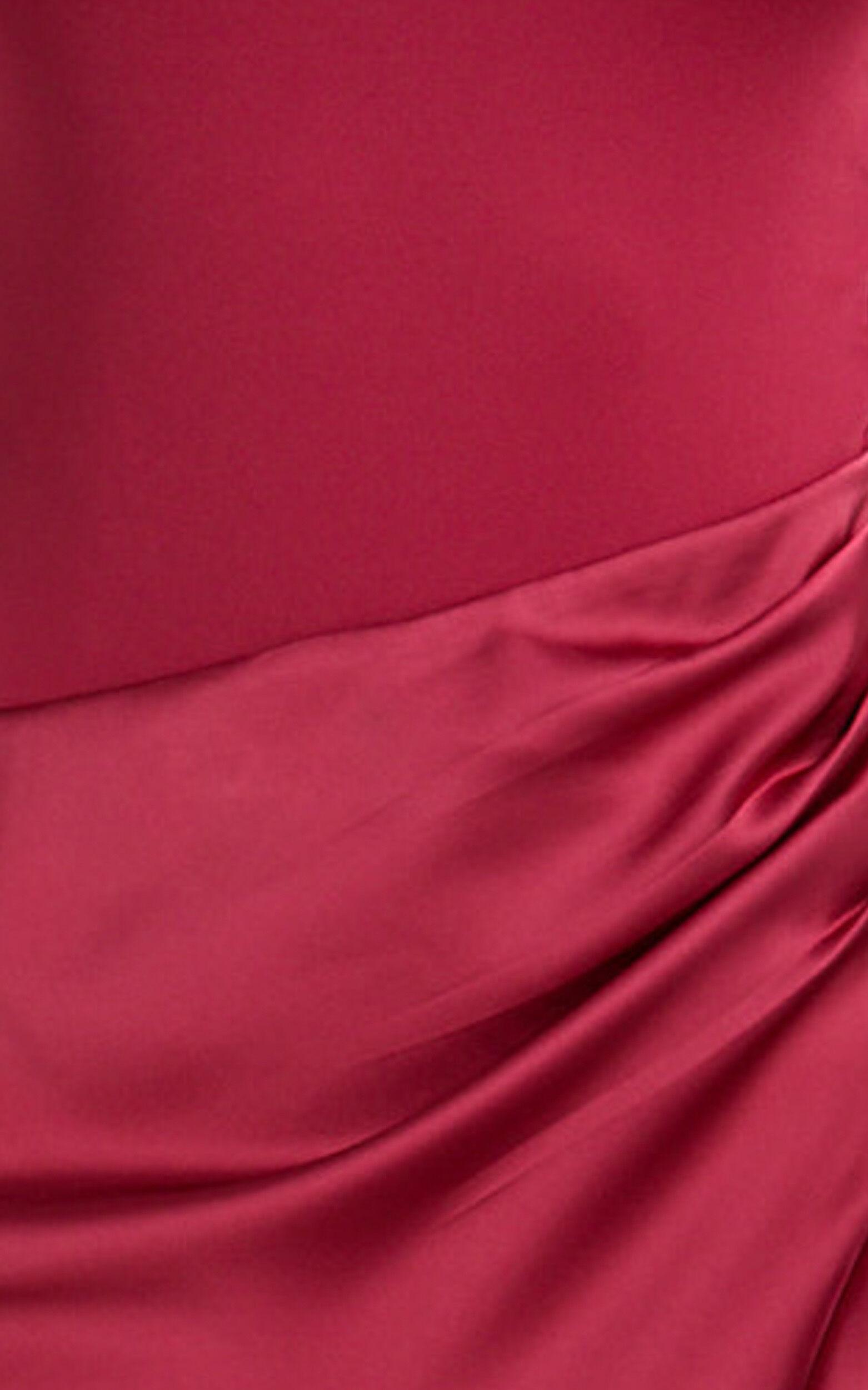 Pepper Maxi Dress - High Neck Bodysuit with Draped Skirt in Cherry Product Image