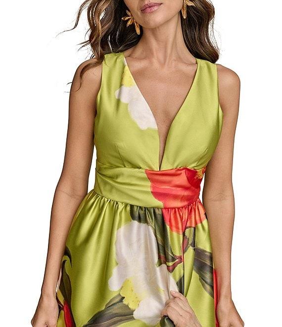 Donna Karan V-Neck Floral Print A-Line Dress Product Image
