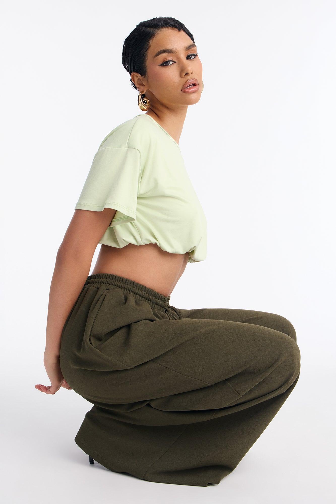 Briar Short Sleeve Bubble Hem T Shirt - Sage Female Product Image