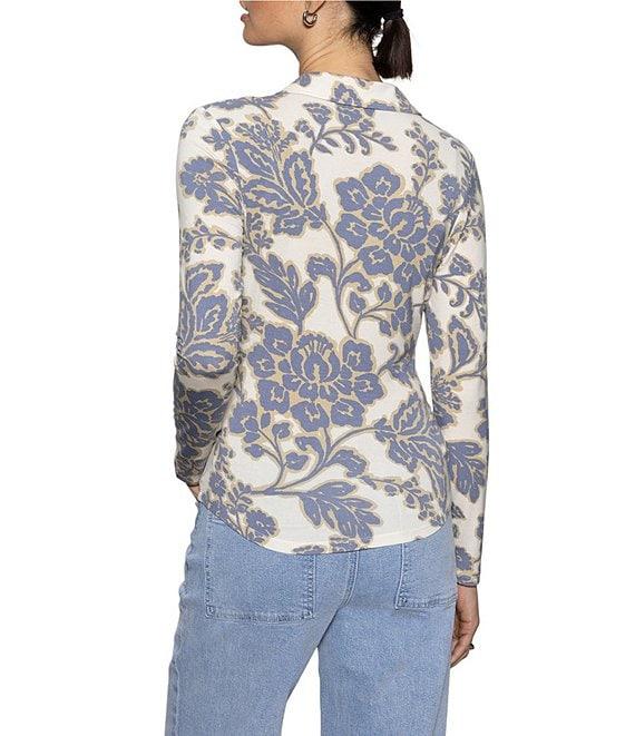 Sanctuary Dreamgirl Floral Print Stretch Jersey Point Collar Long Sleeve Fitted Top Product Image