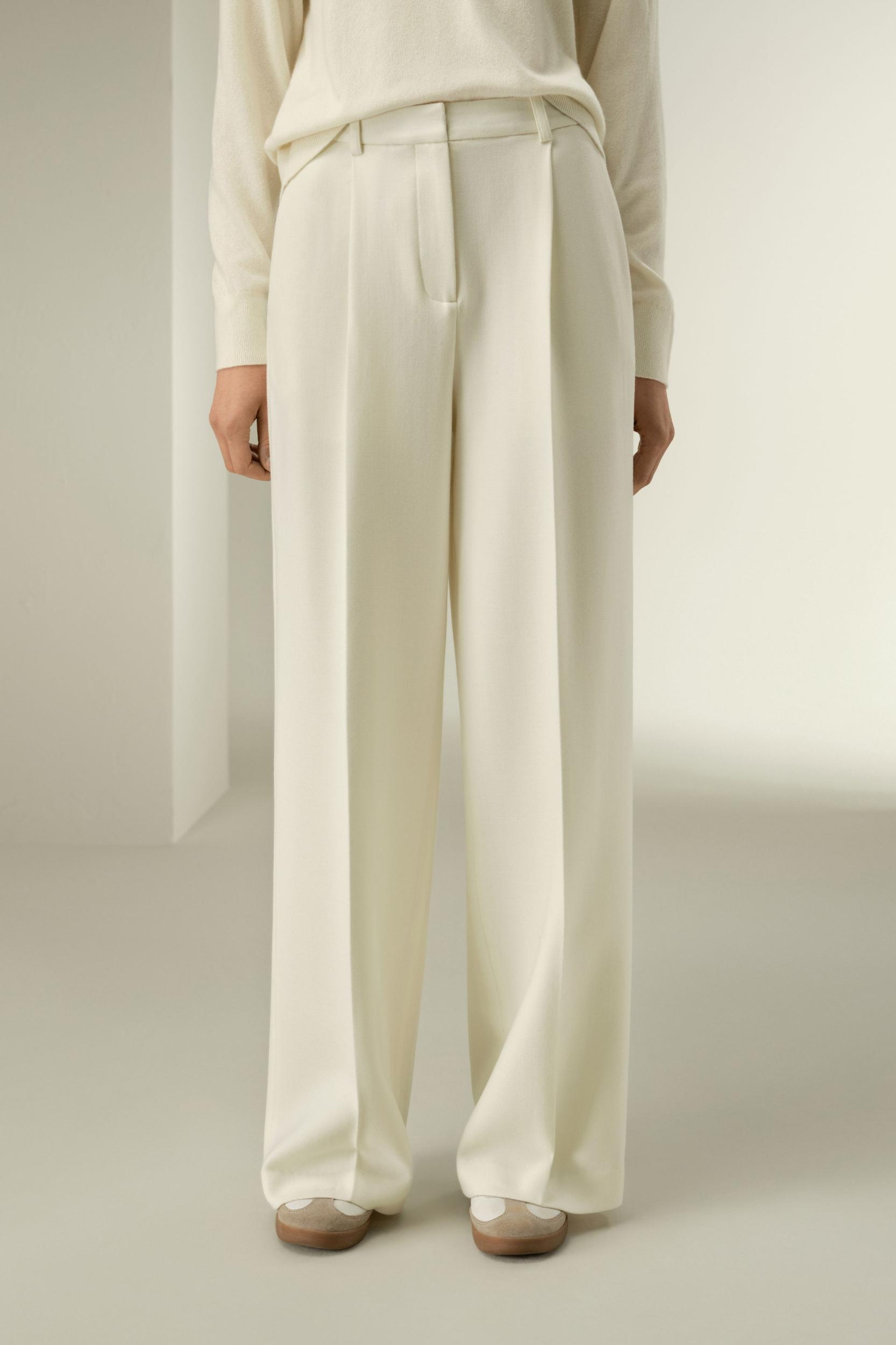 LILYSILK Women's Silk-Wool Tweed Wide-Leg Trousers, Black, Size 16, Wrinkle-Resistant Product Image