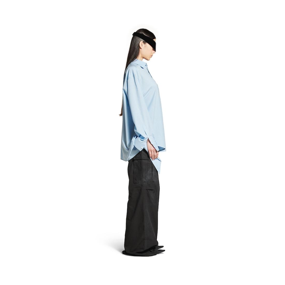 Women's Knotted Cuff Blouse in Blue/white Product Image