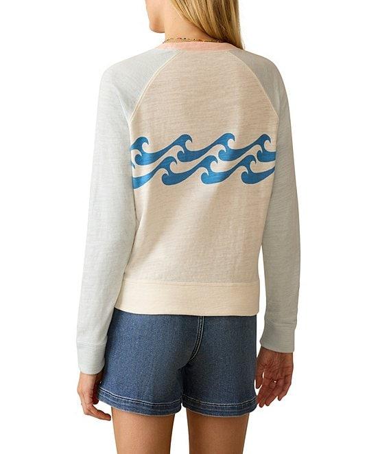 Faherty Slub Knit Organic Cotton Wave Print Crew Neck Long Sleeve Top Product Image