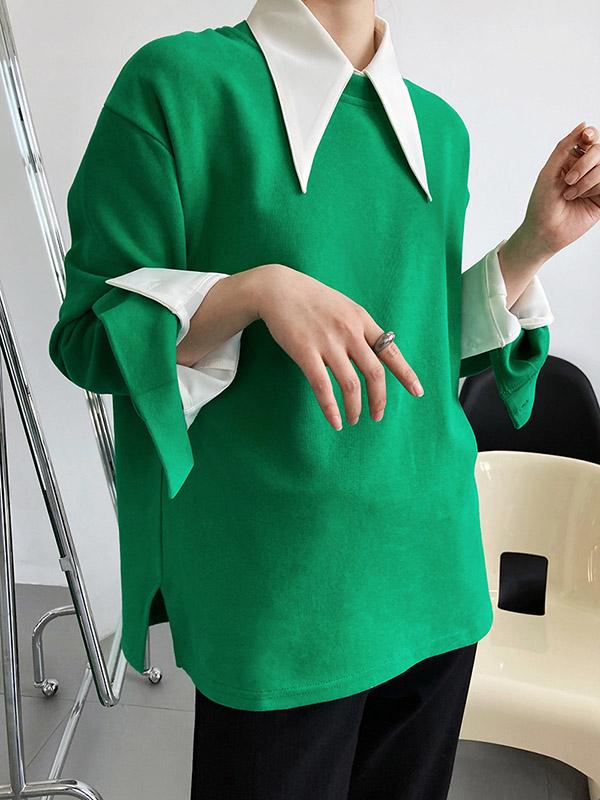 3 Colors Loose Casual Solid Color Split-Side T-Shirt Top Product Image