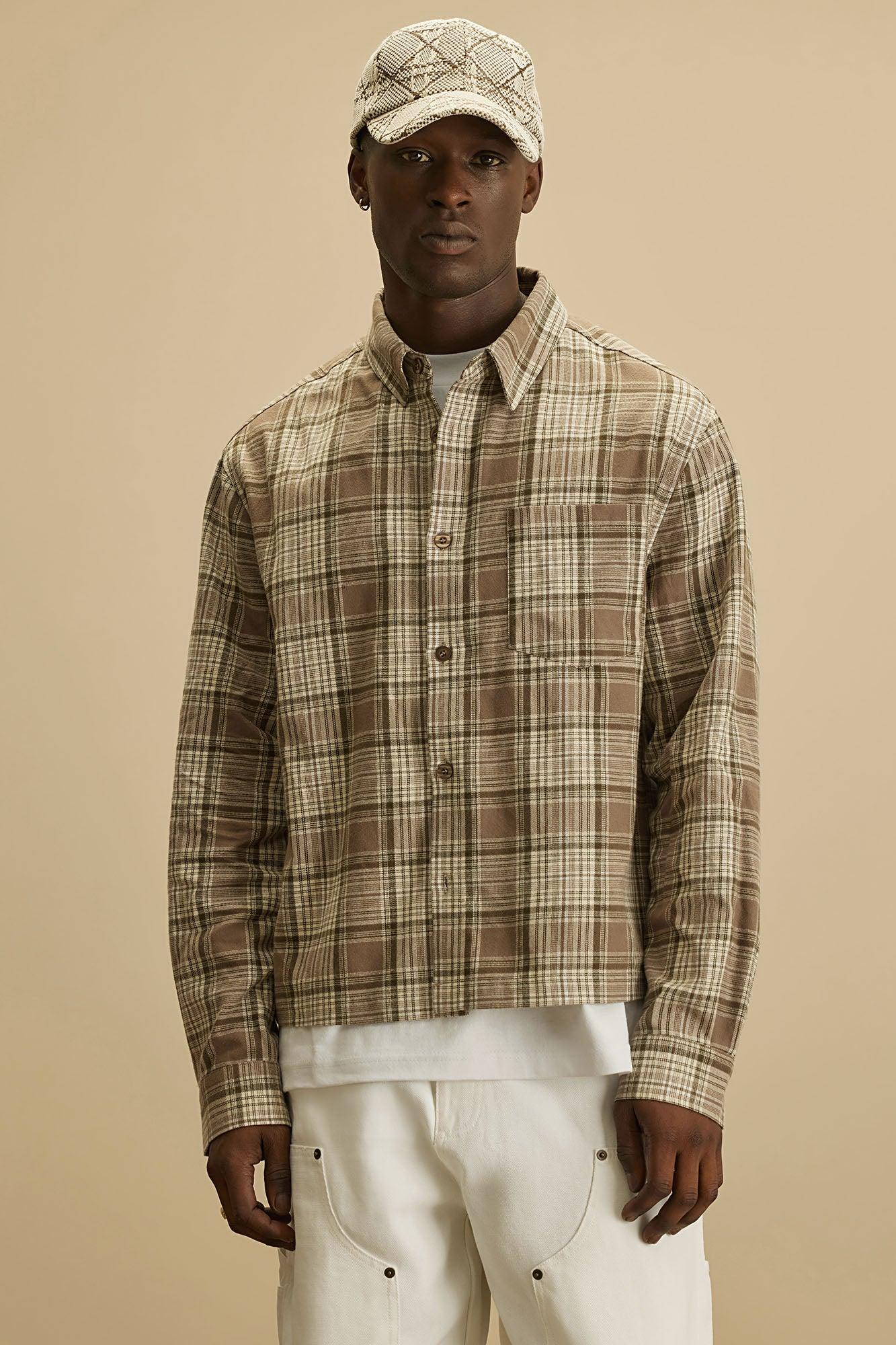 Delano Cropped Plaid Shirt - Taupe/combo Male Product Image