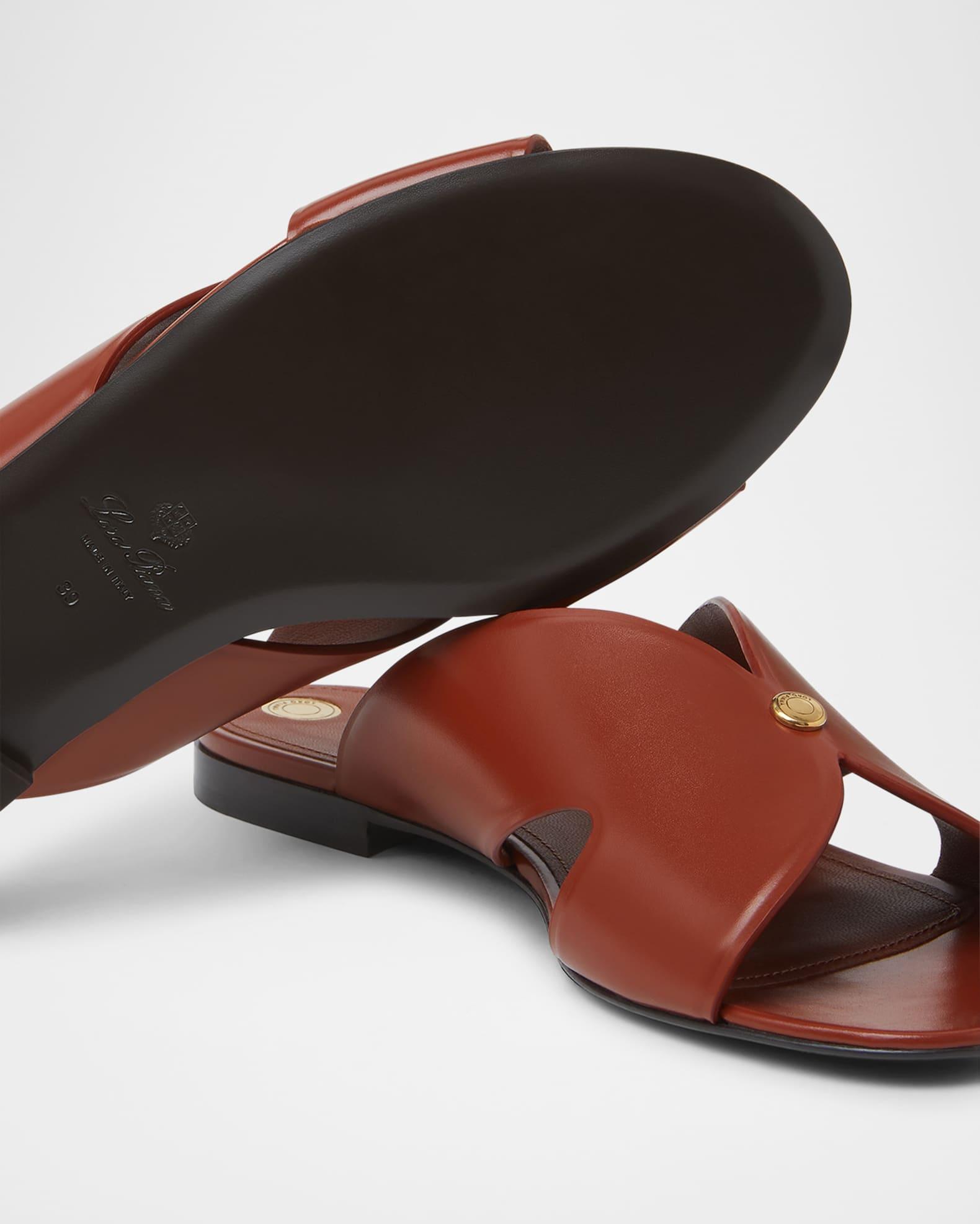 Vera Leather Flat Slide Sandals Product Image