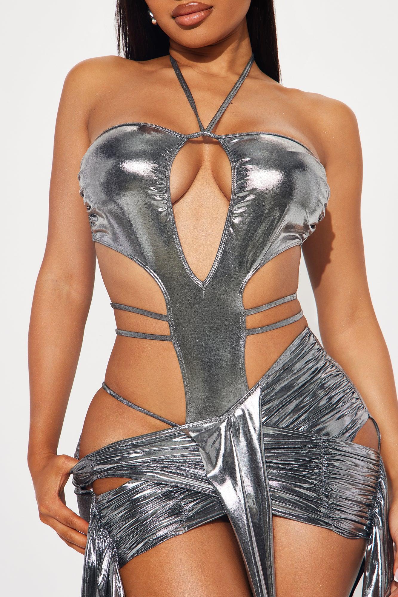 Hot Summer Scandal 2 Piece Monokini Skirt Set - Silver Product Image