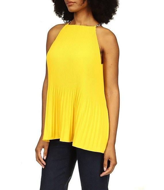 Michael Kors Pleated Halter Neckline Sleeveless Top Product Image
