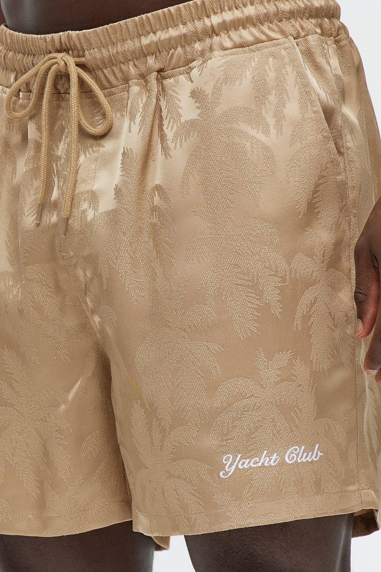 Palm Trees Jacquard Relaxed Shorts - Brown Product Image