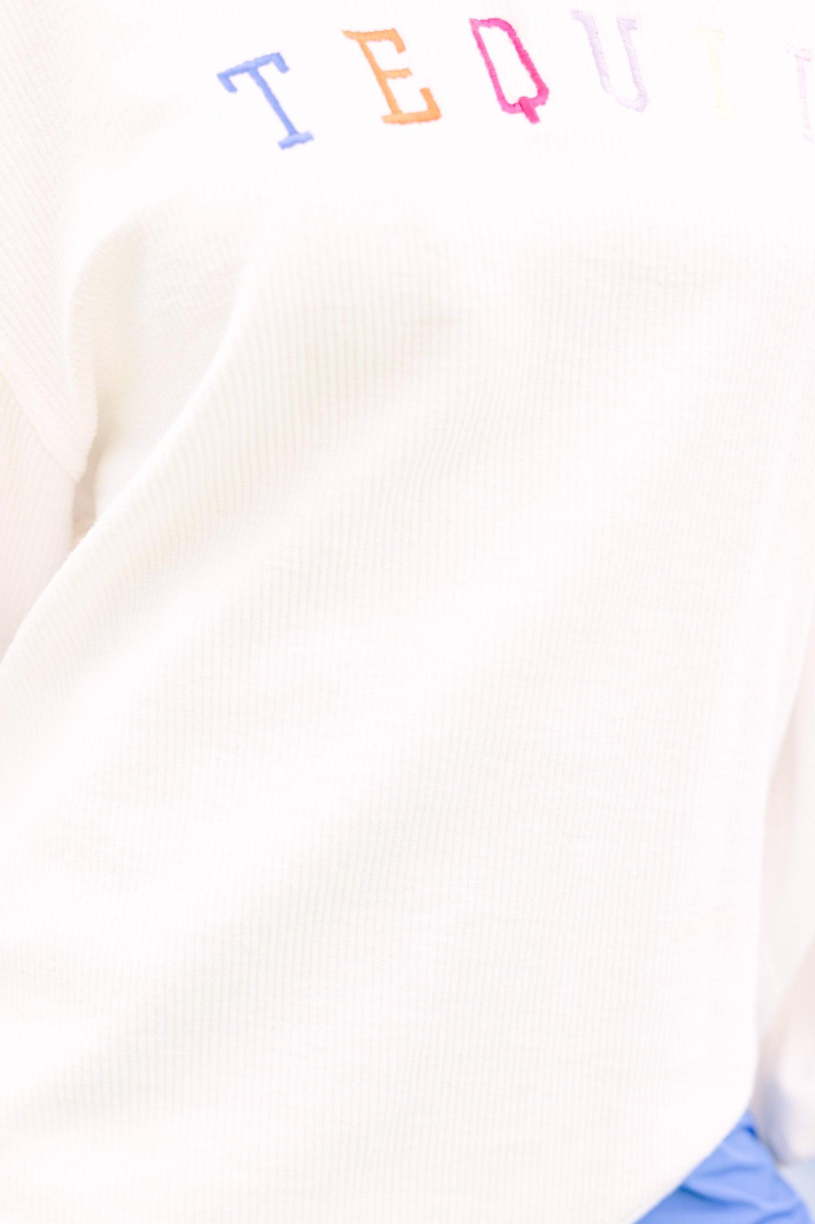 Tequila White Embroidered Corded Sweatshirt Female Product Image