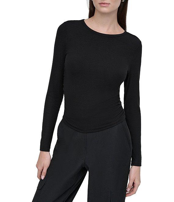 DKNY Sport by Donna Karen Platinum Ribbed Crew Neck Long Sleeve Side Ruching Top Product Image