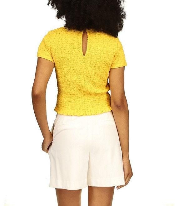 Michael Kors Smocked Crew Neckline Cap Sleeve Cropped Tee Shirt Product Image