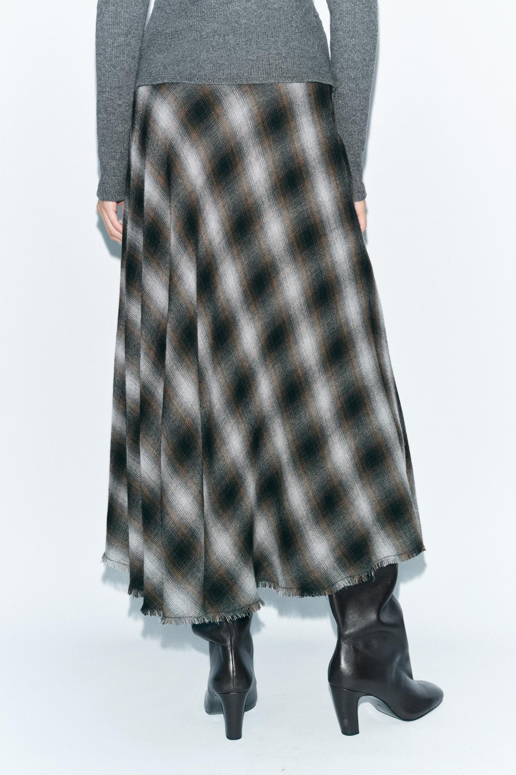 CHECKERED MIDI SKIRT ZW COLLECTION Product Image