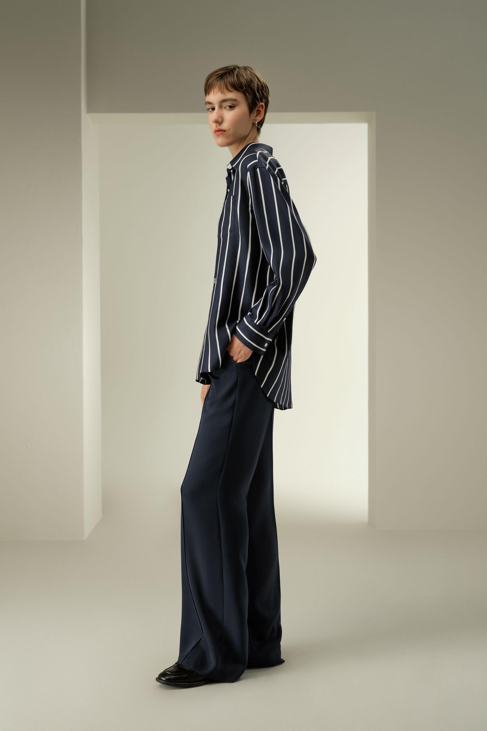 Silk Twill Striped Button-Down Shirt Product Image