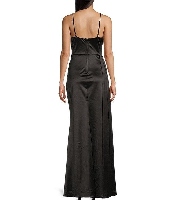 B. Darlin Satin Sweetheart Neckline Side Drape Long Dress Product Image